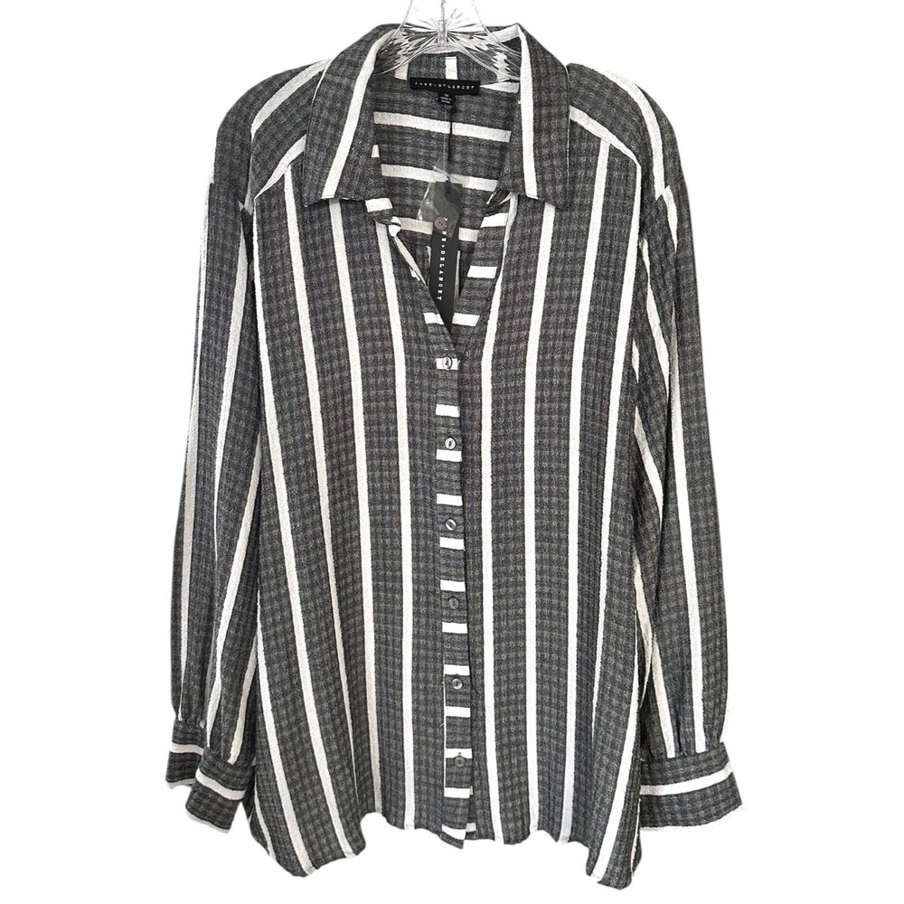 Jane & Delancey Women's Gauze Button Down Shirt Long Sleeve Plus Size 3X Striped